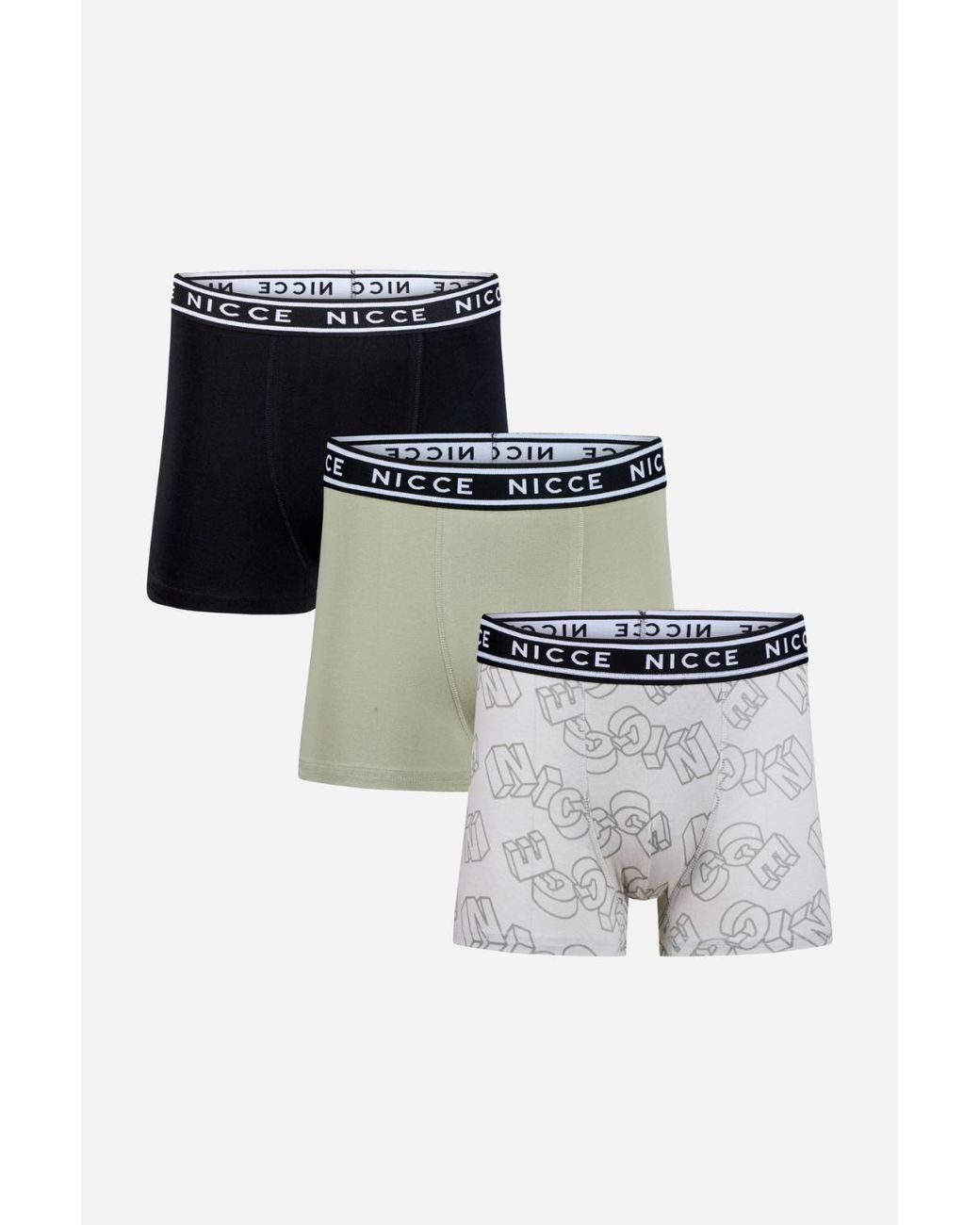 Nicce London White Multi 3-Pack Cotton Rich Boxer Briefs With Logo Waistband And Assorted Designs for men