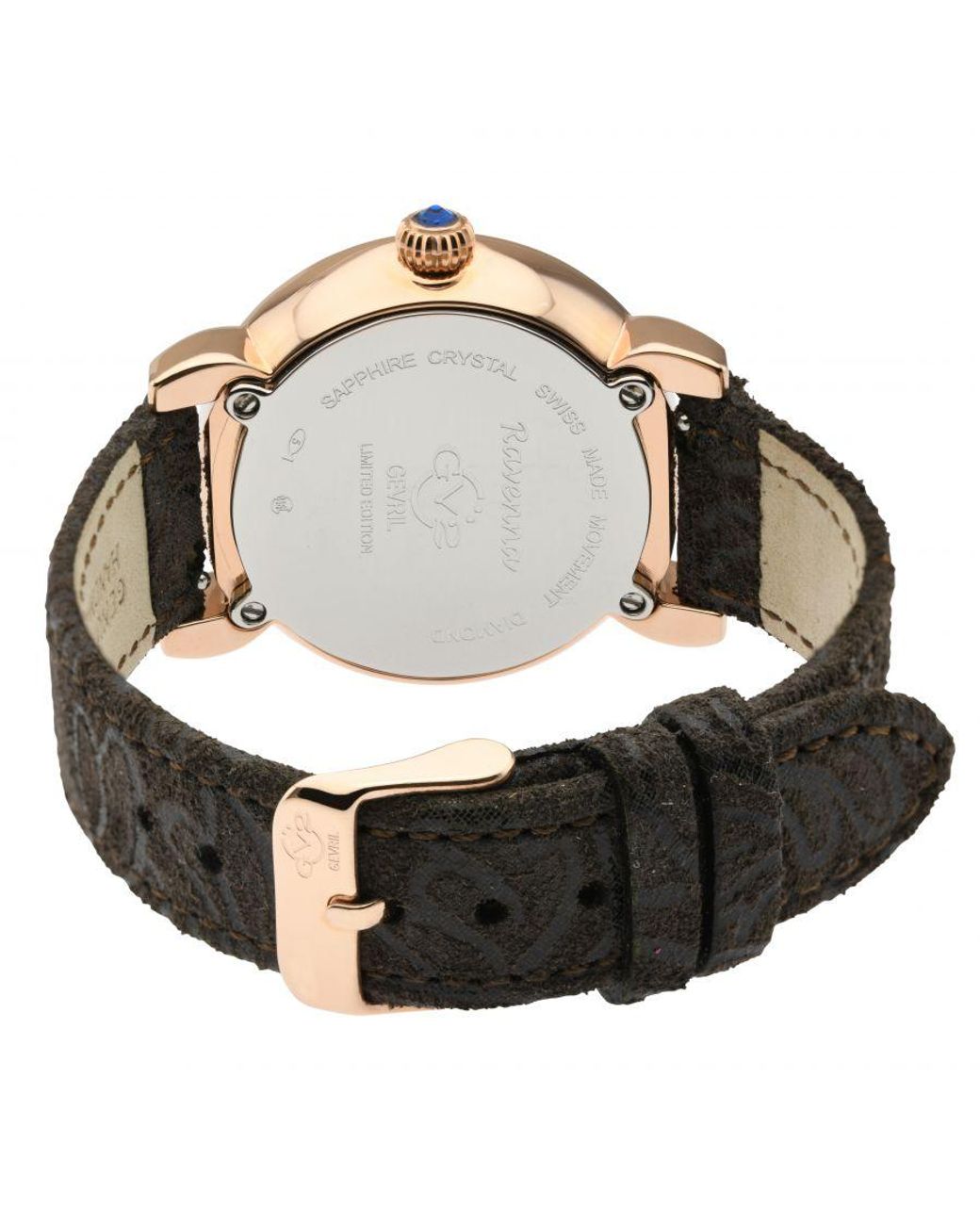 Gv2 Brown Ravenna Swiss Quartz Mother Of Pearl Dial Suede Embossed Watch Leather
