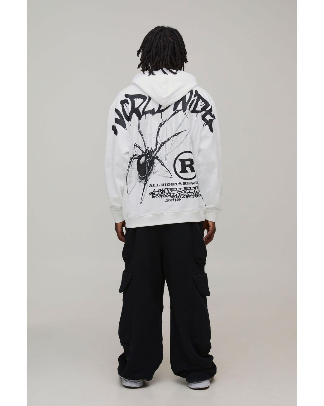 BoohooMAN Gray Oversized Over Seams Spider Print Hoodie Cotton for men