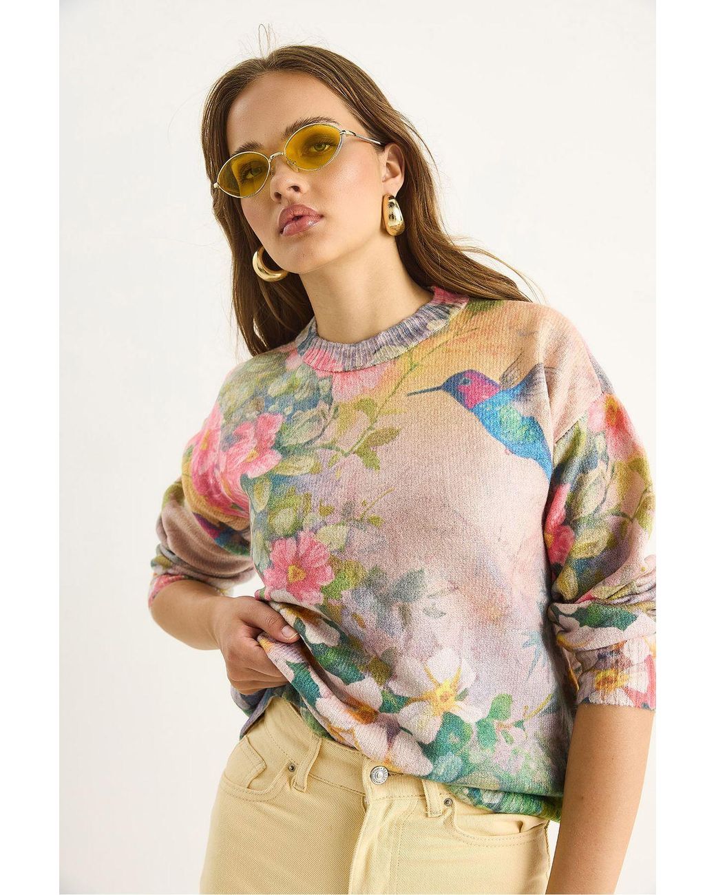 Bianco Lucci Multicolor Pattern Knit Sweater With Crew Neck