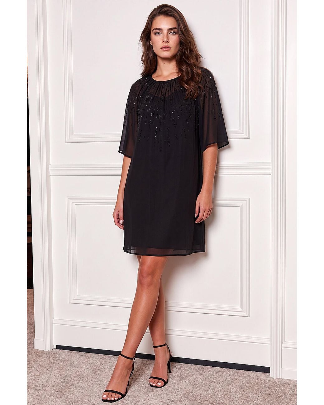 Roman Black Petite Shimmer Tunic Dress