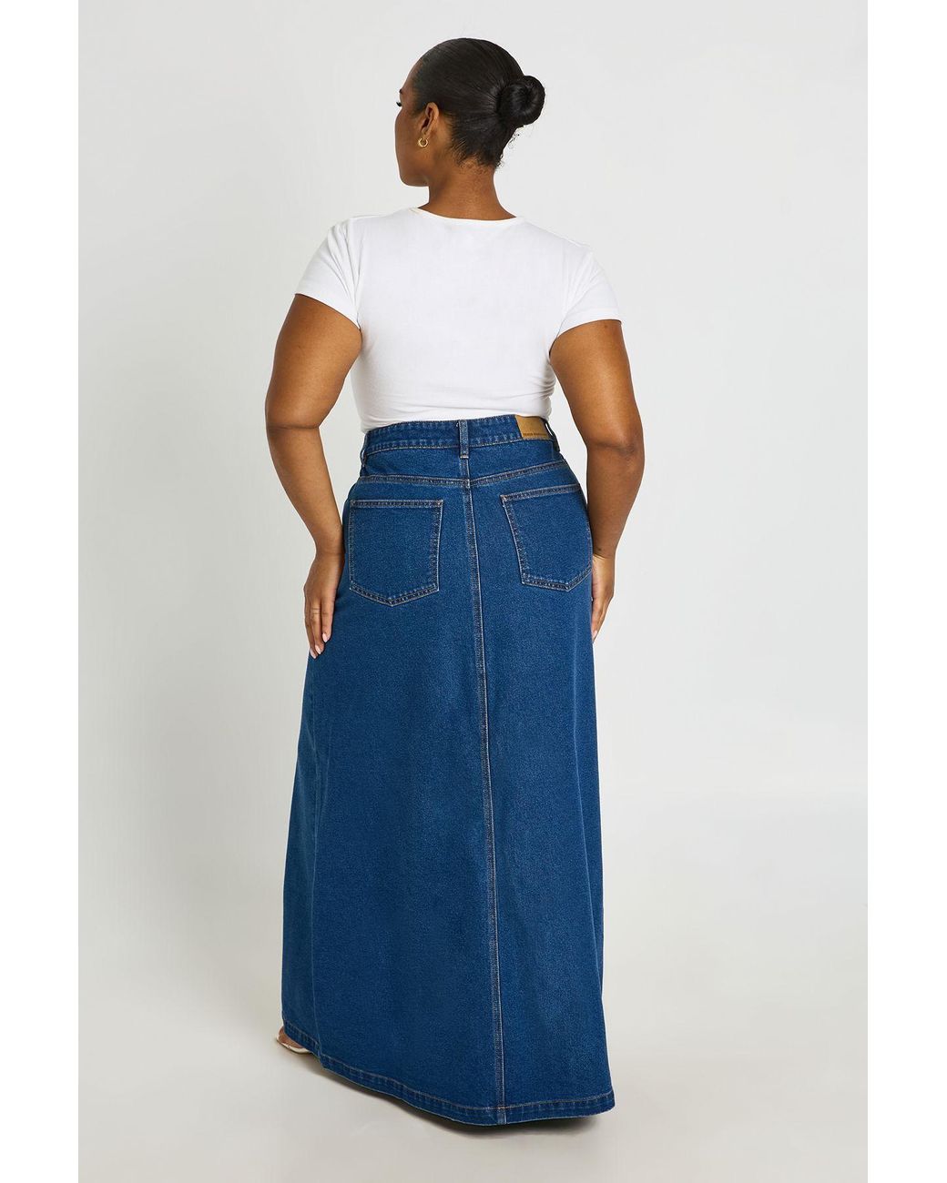 Boohoo Blue Plus Seam Detail Denim Maxi Skirt