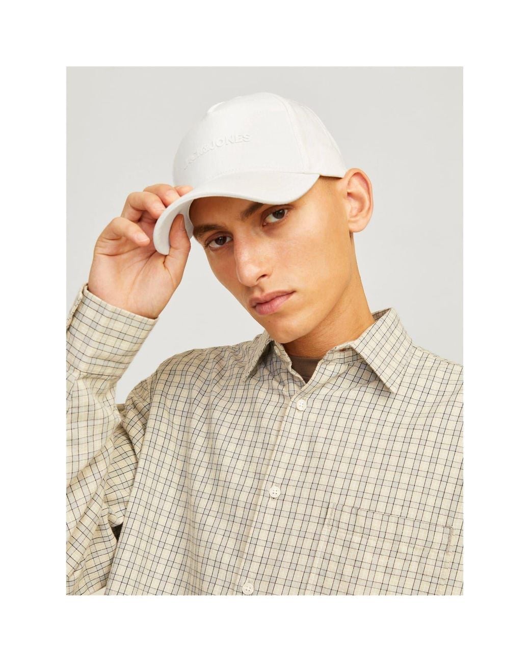 Jack & Jones White Accessories And Solid Patterned Lettering Logo Dad Cap for men