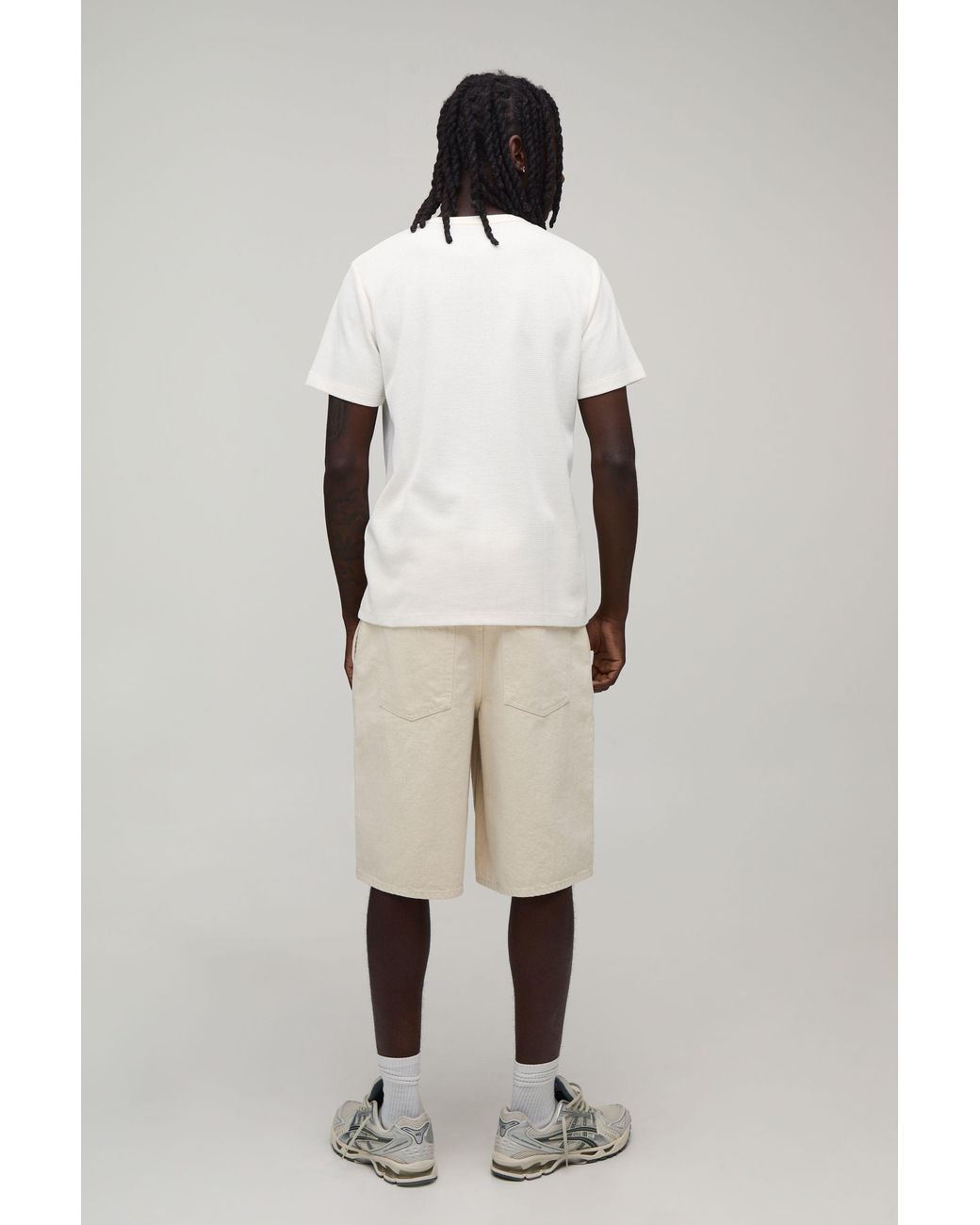 BoohooMAN White Slim Fit Waffle Henley T-Shirt for men