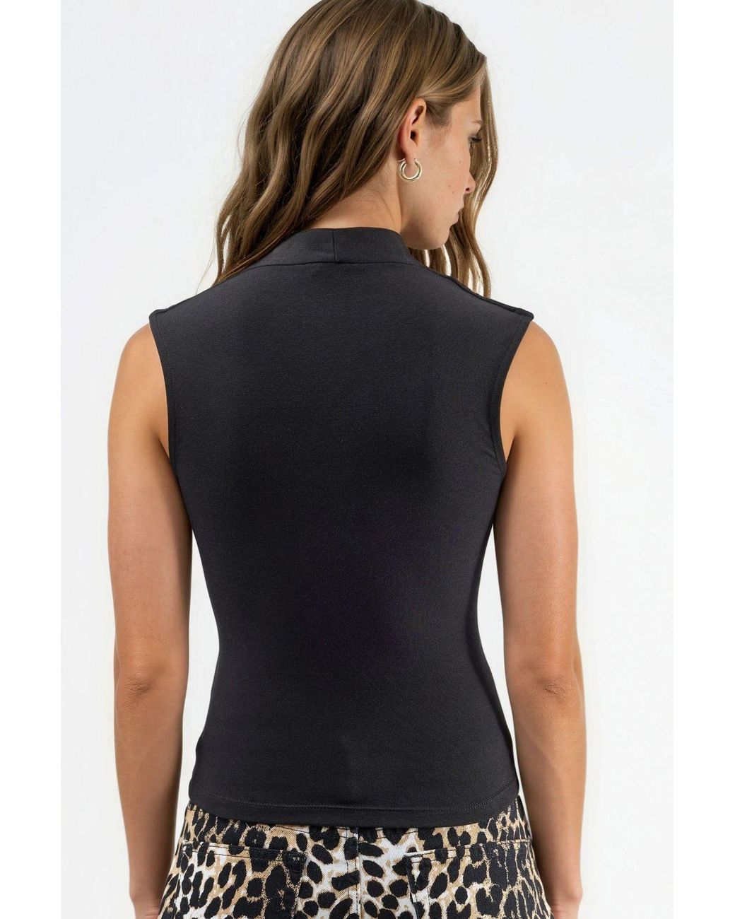 Busem Black V-Neck Sleeveless Drape Blouse