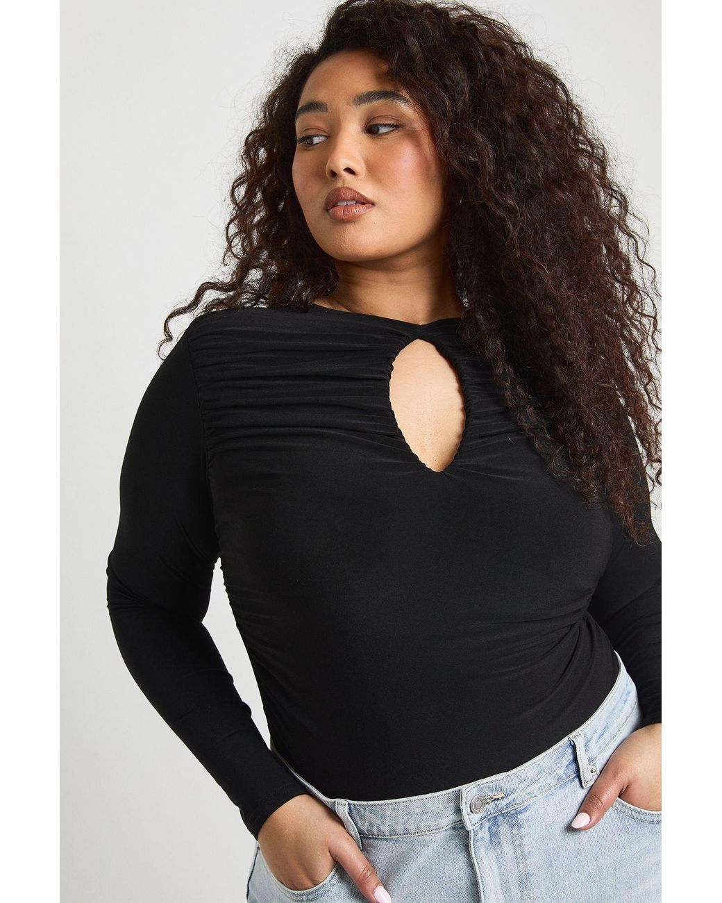 Boohoo Black Plus Cut Out Long Sleeve Bodysuit