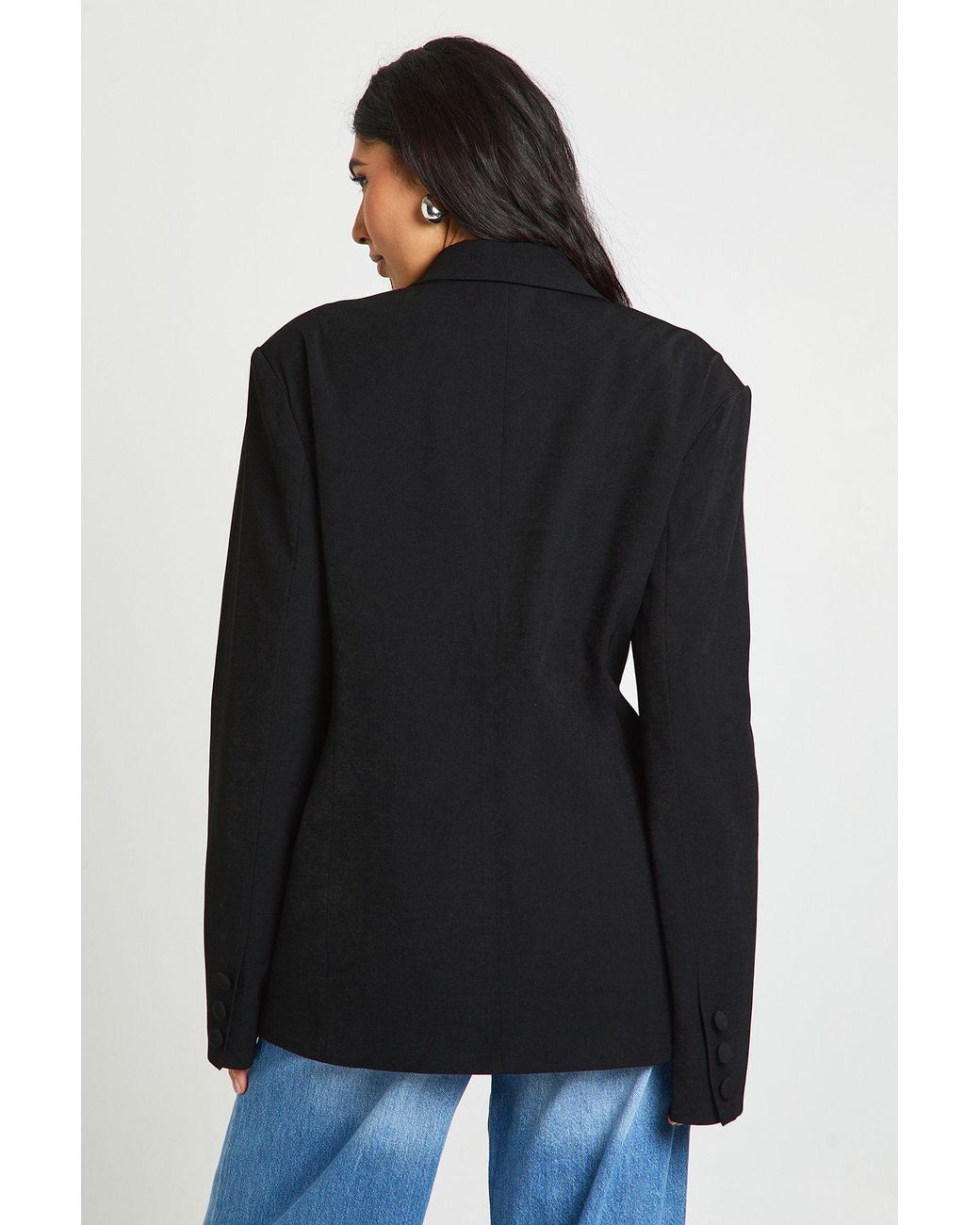 Boohoo Black Tall Double Breasted Cinched Waist Tailored Blazer