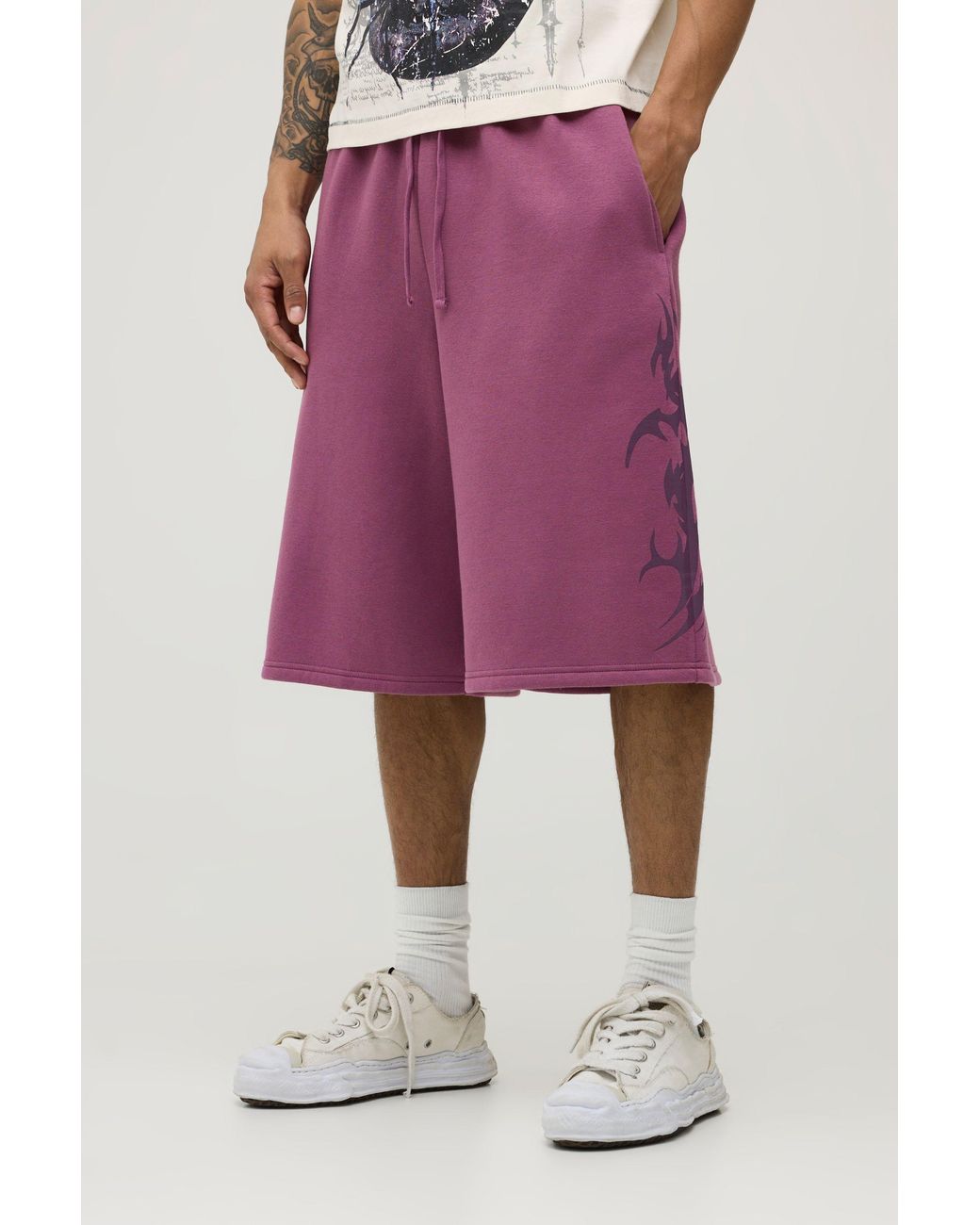 BoohooMAN Pink Gothic Printed Bermuda Jort for men