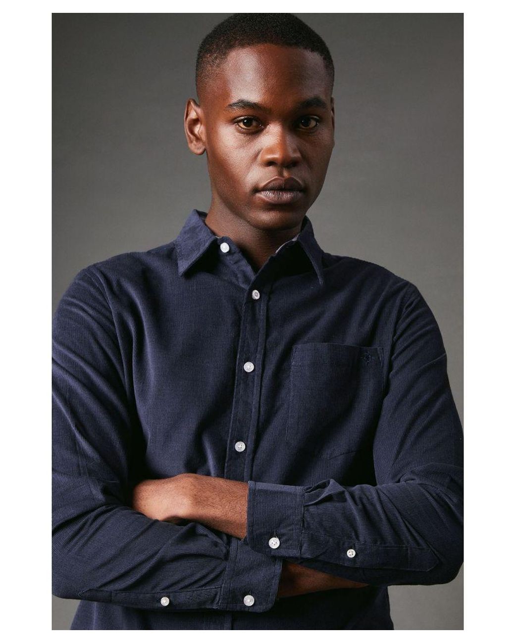MAINE Blue Corduroy Long Sleeve Shirt for men