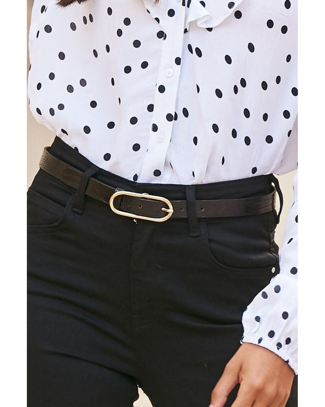 Sosandar White Chocolate Croc Effect Leather Waist Belt With Round Buckle