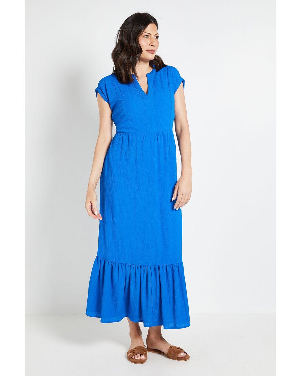 Wallis Blue Cheesecloth Collarless Maxi Dress
