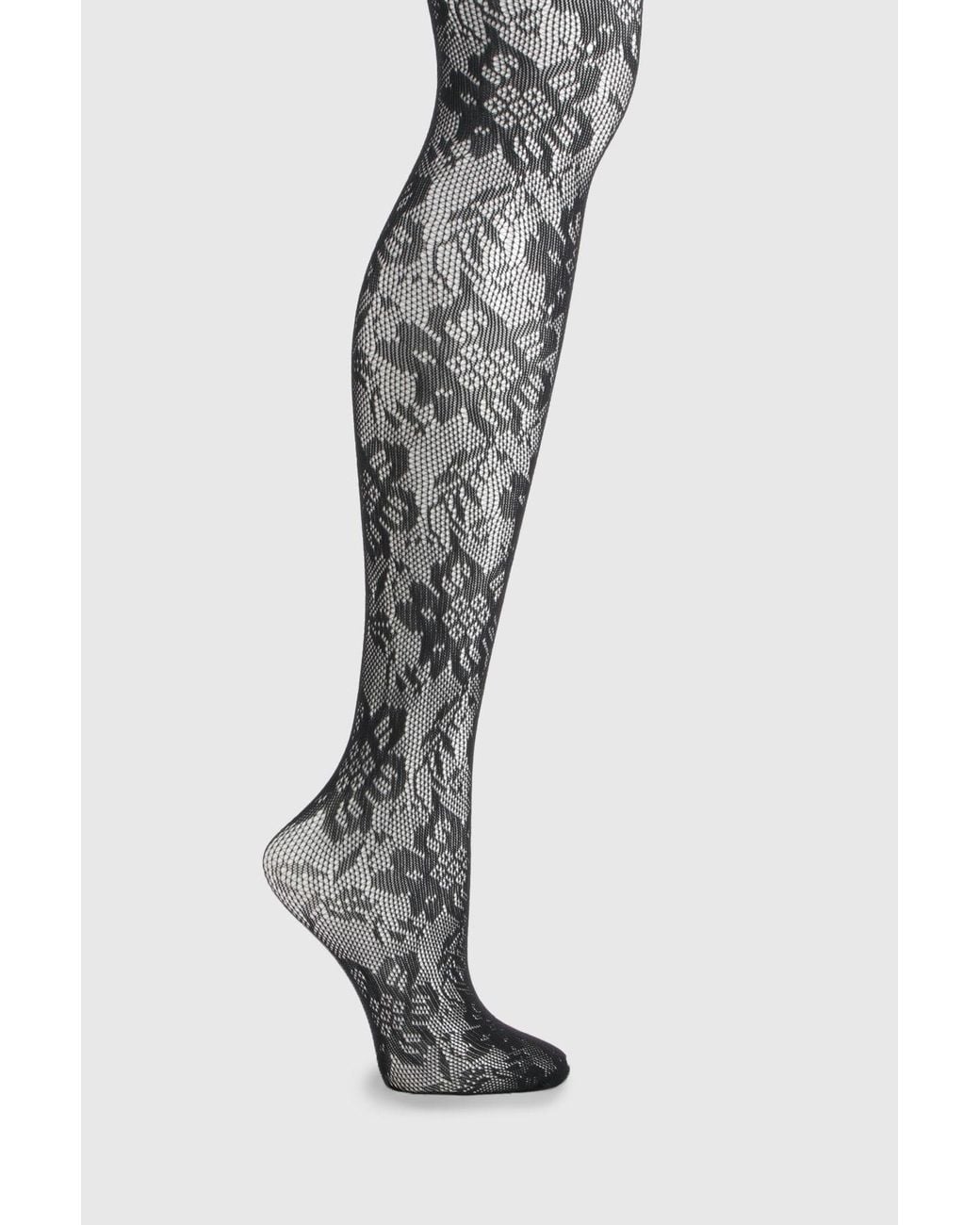 Boohoo Black Statement Floral Lace Fishnet Tights
