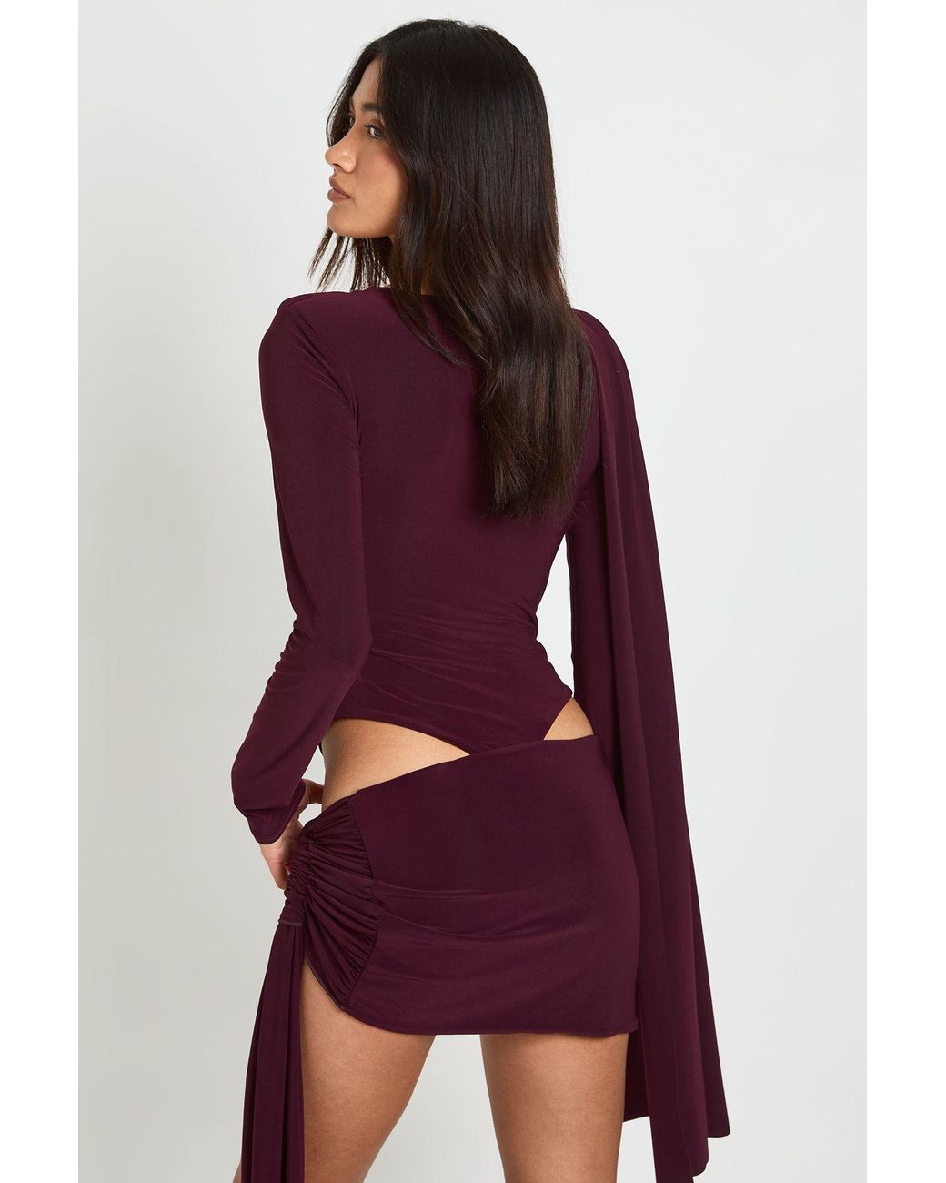 Boohoo Red Double Layer Slinky Drape Front Detail Bodysuit