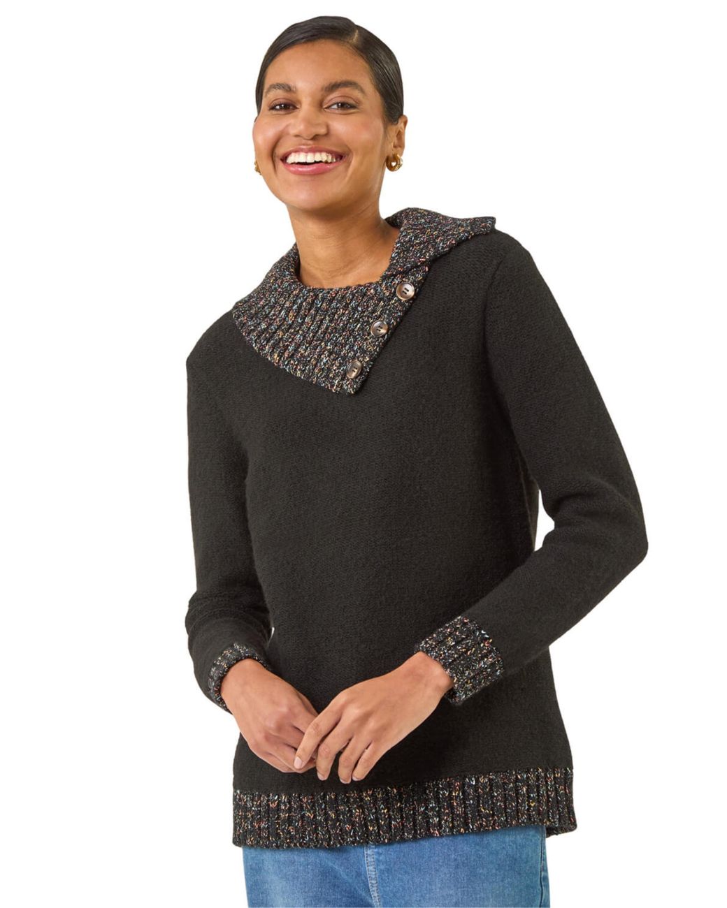 Roman Black Collared Buttoned Knit Jumper