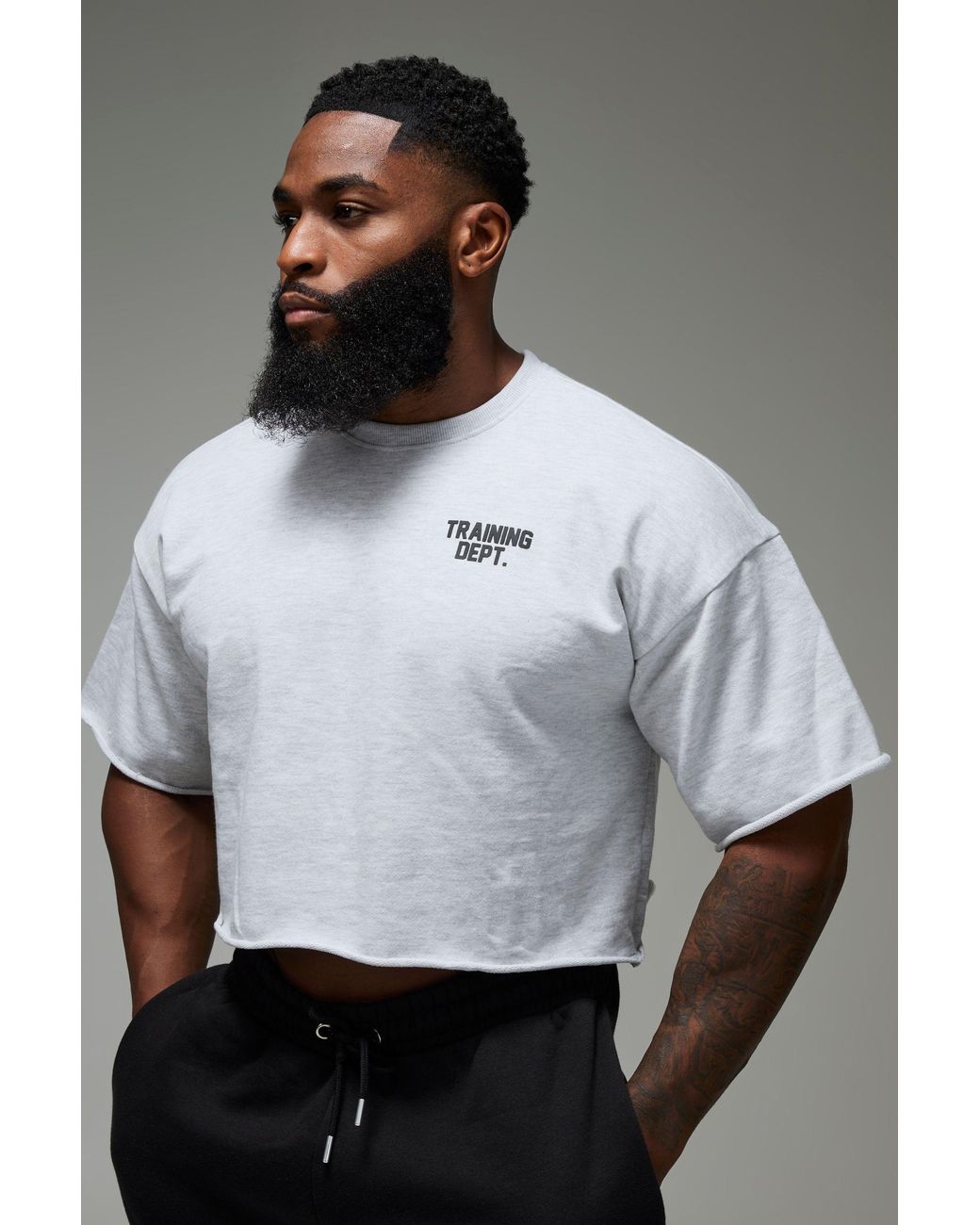 Boohoo Gray Active Training Dept Short Cropped Sleeve Sweat
