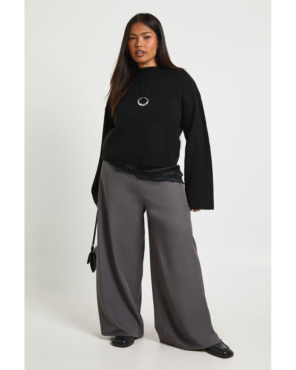 Boohoo Black Plus Woven Elasticated Waist Drawstring Wide Leg Trouser
