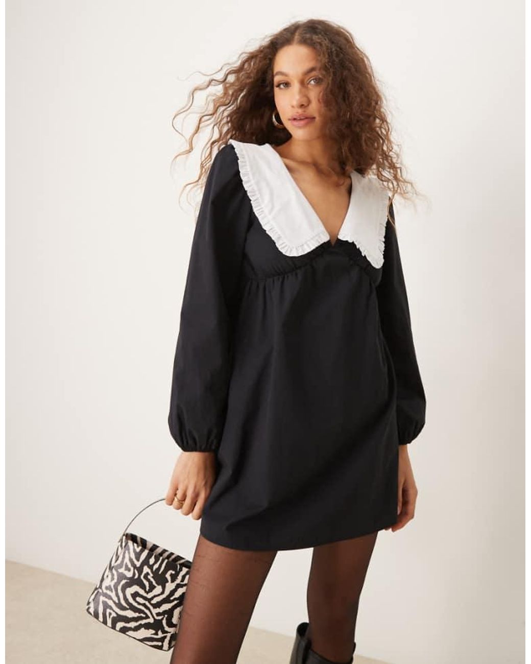ASOS Black Poplin Contrast Collar Mini Dress