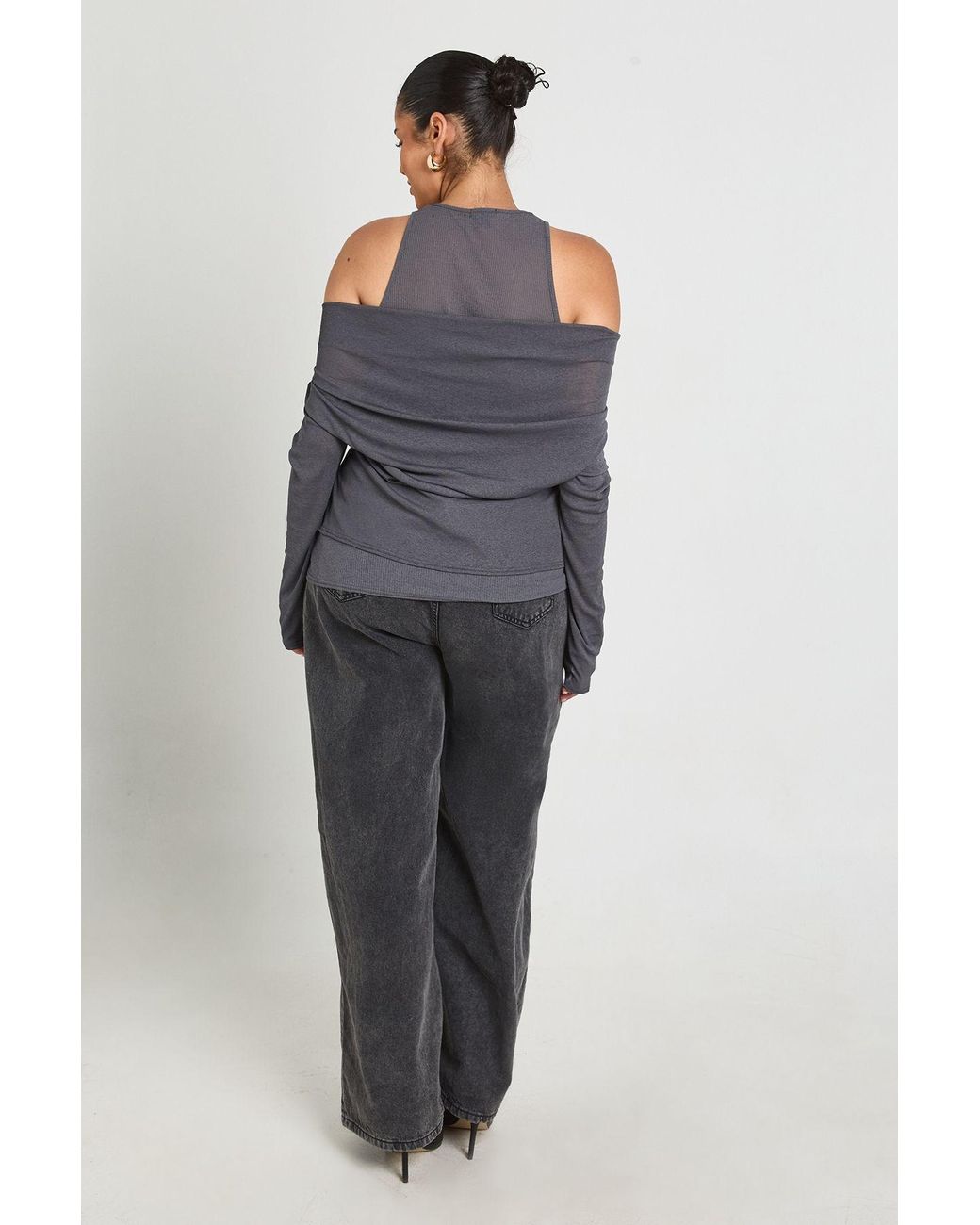 Boohoo Blue Plus 2-1 Layered Asymmetric Long Sleeve Top