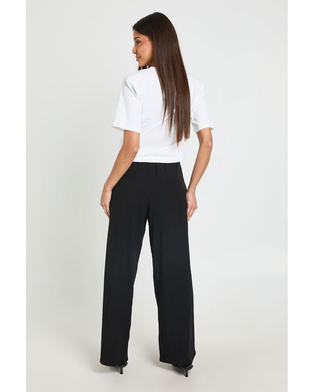 Boohoo White Super Soft Rib Wide Leg Trouser