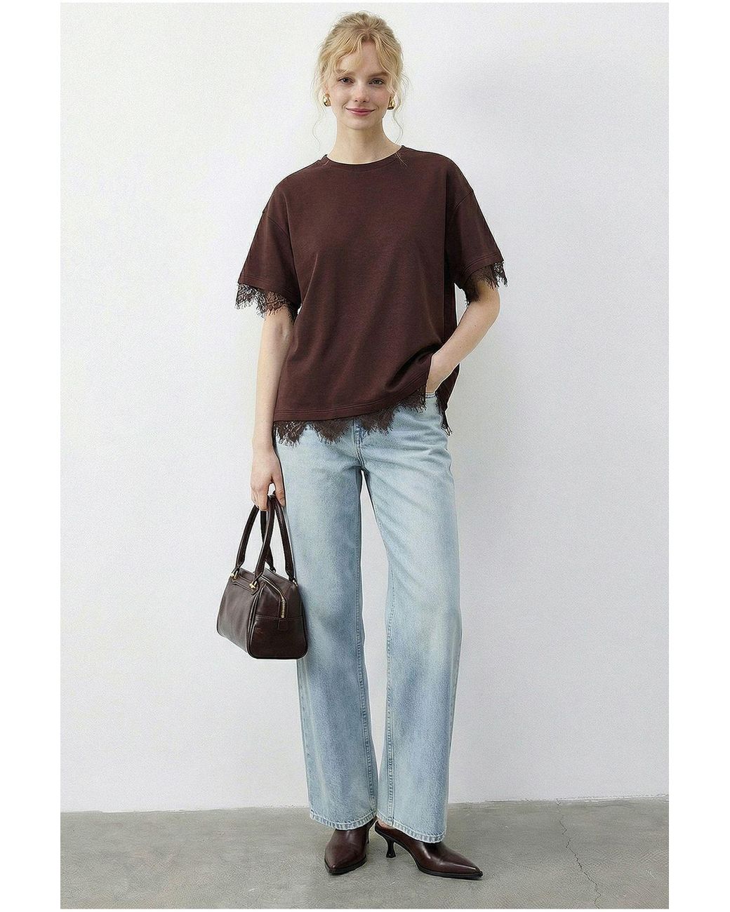 Bianco Lucci Brown Elastane T-Shirt