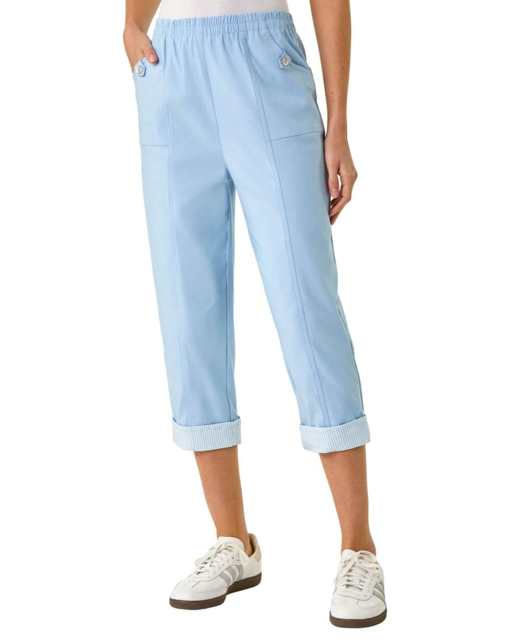 Roman Blue Contrast Detail Cropped Stretch Trousers