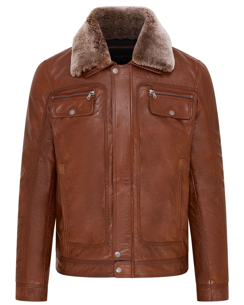 Infinity Leather Brown Trucker Shirt Jacket- Tornio Lamb Leather for men