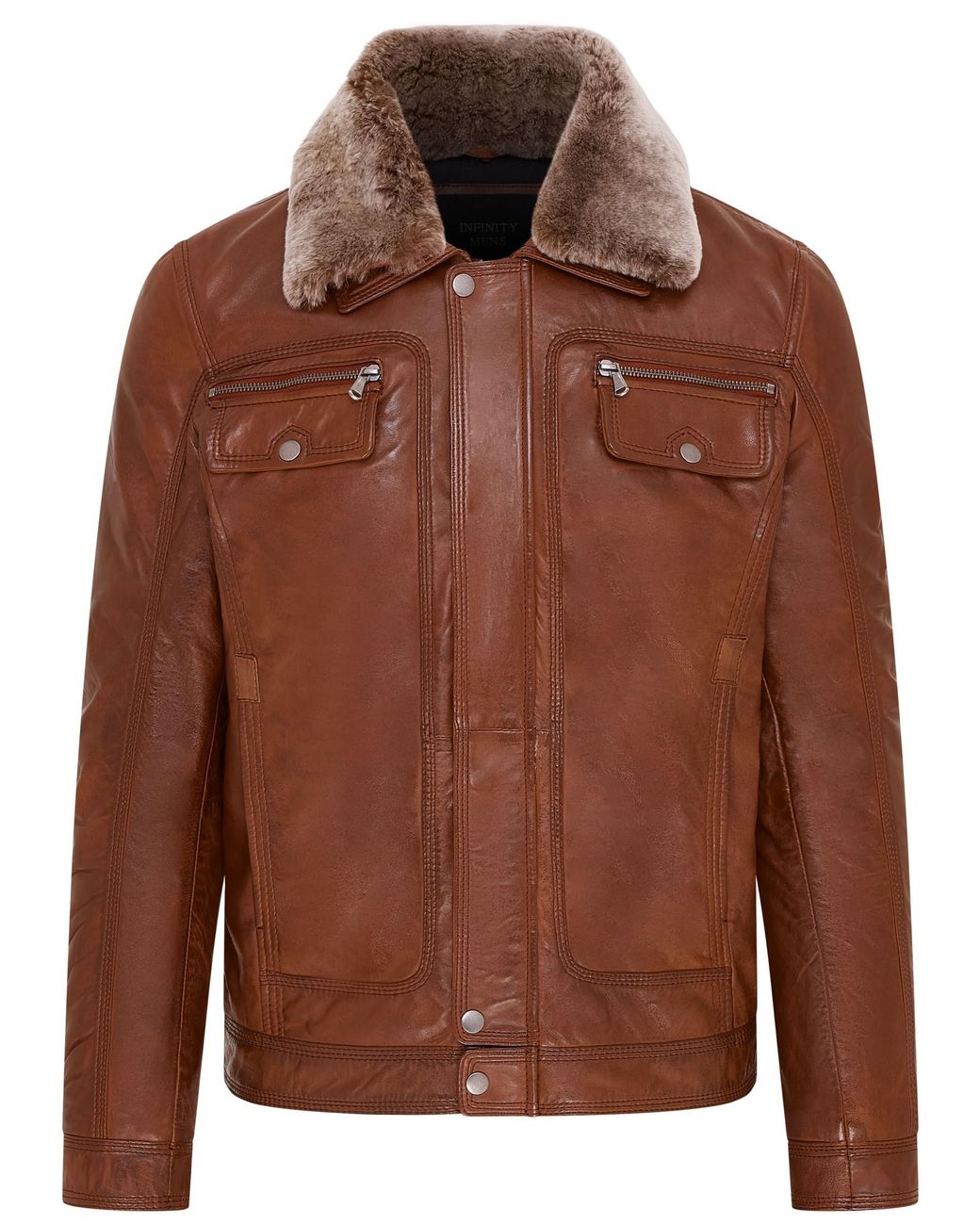Infinity Leather Brown Trucker Shirt Jacket- Tornio Lamb Leather for men