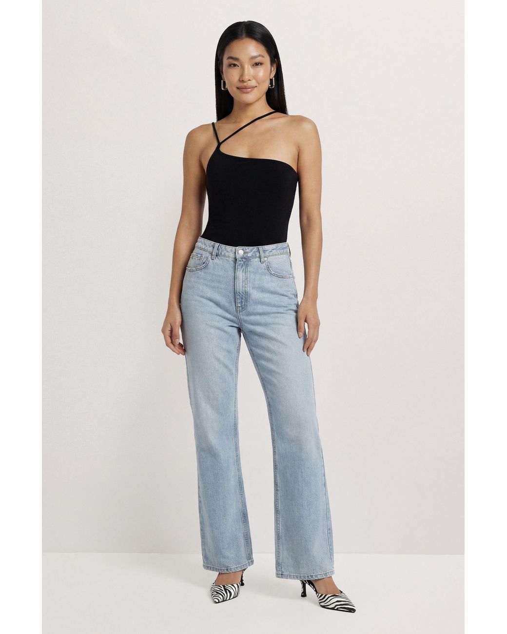 MissPap Blue Slinky Double Strap Asymmetric Bodysuit