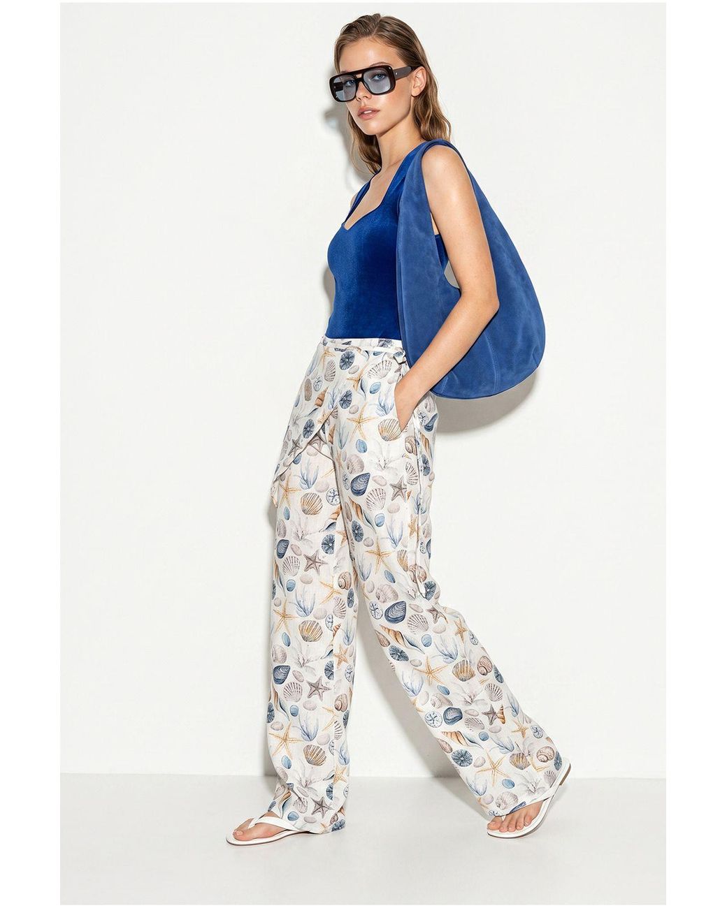 Bianco Lucci Blue Cotton Pants
