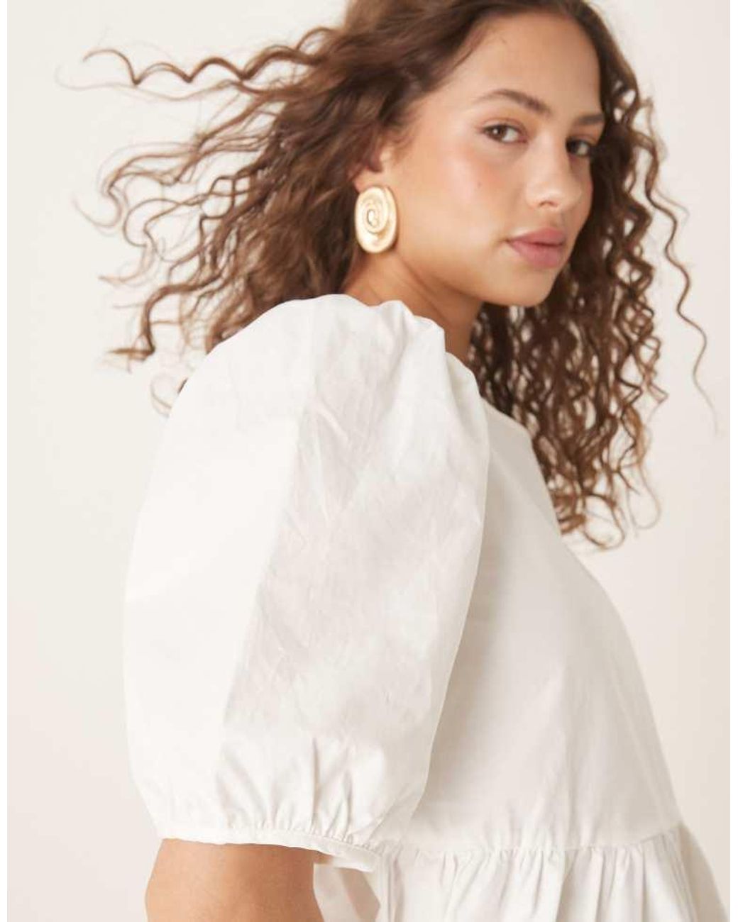 Vila White Puff Sleeve Cotton Poplin Top