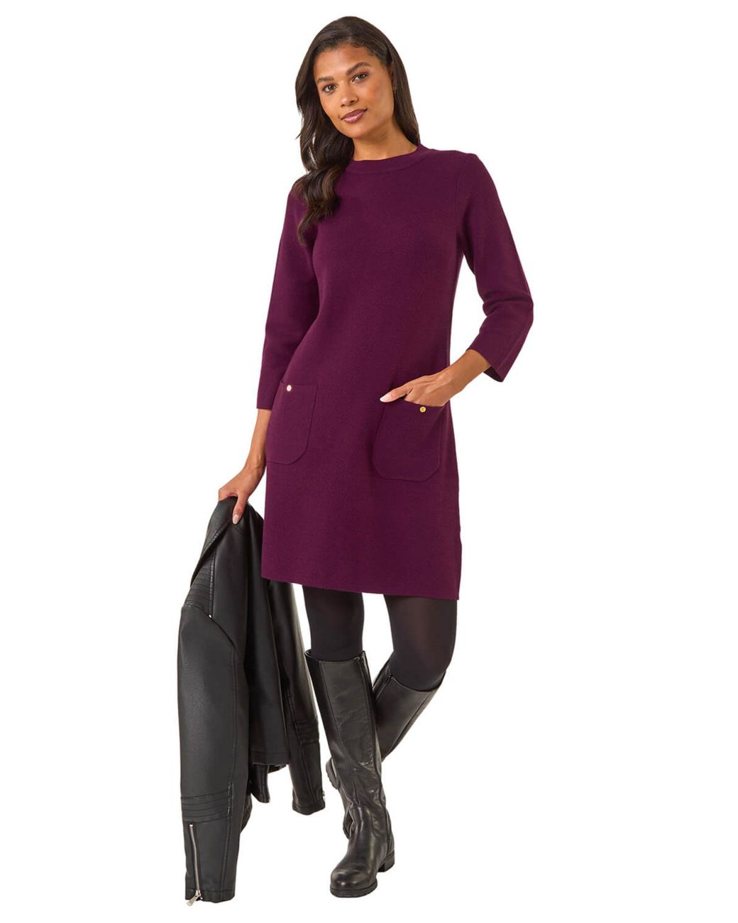 Roman Purple Patch Pocket Knit Dress