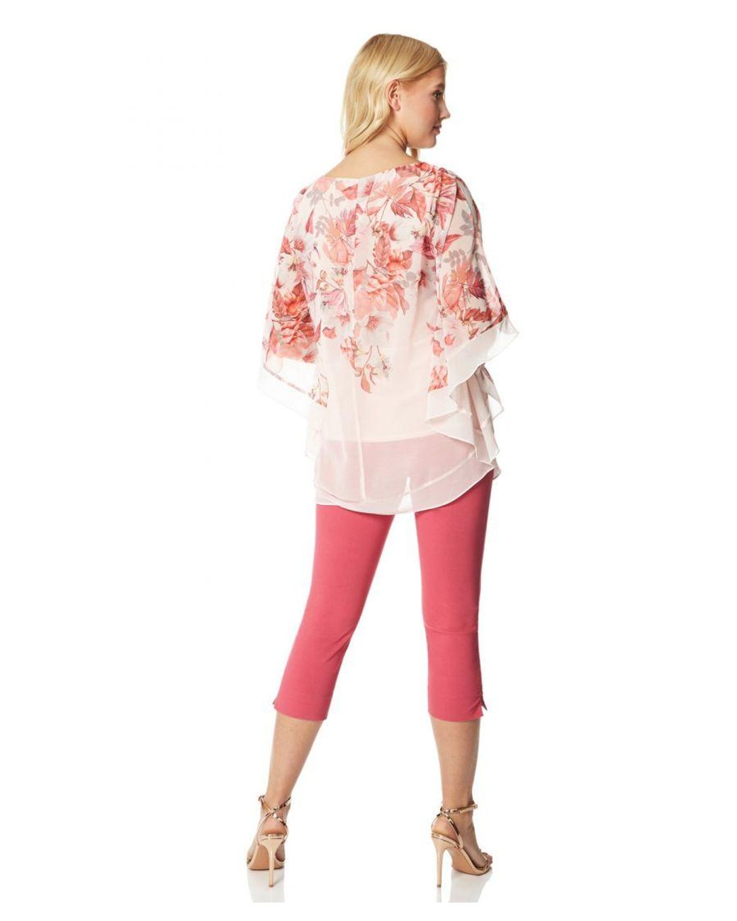 Roman Pink Sparkle Embellished Floral Overlay Top