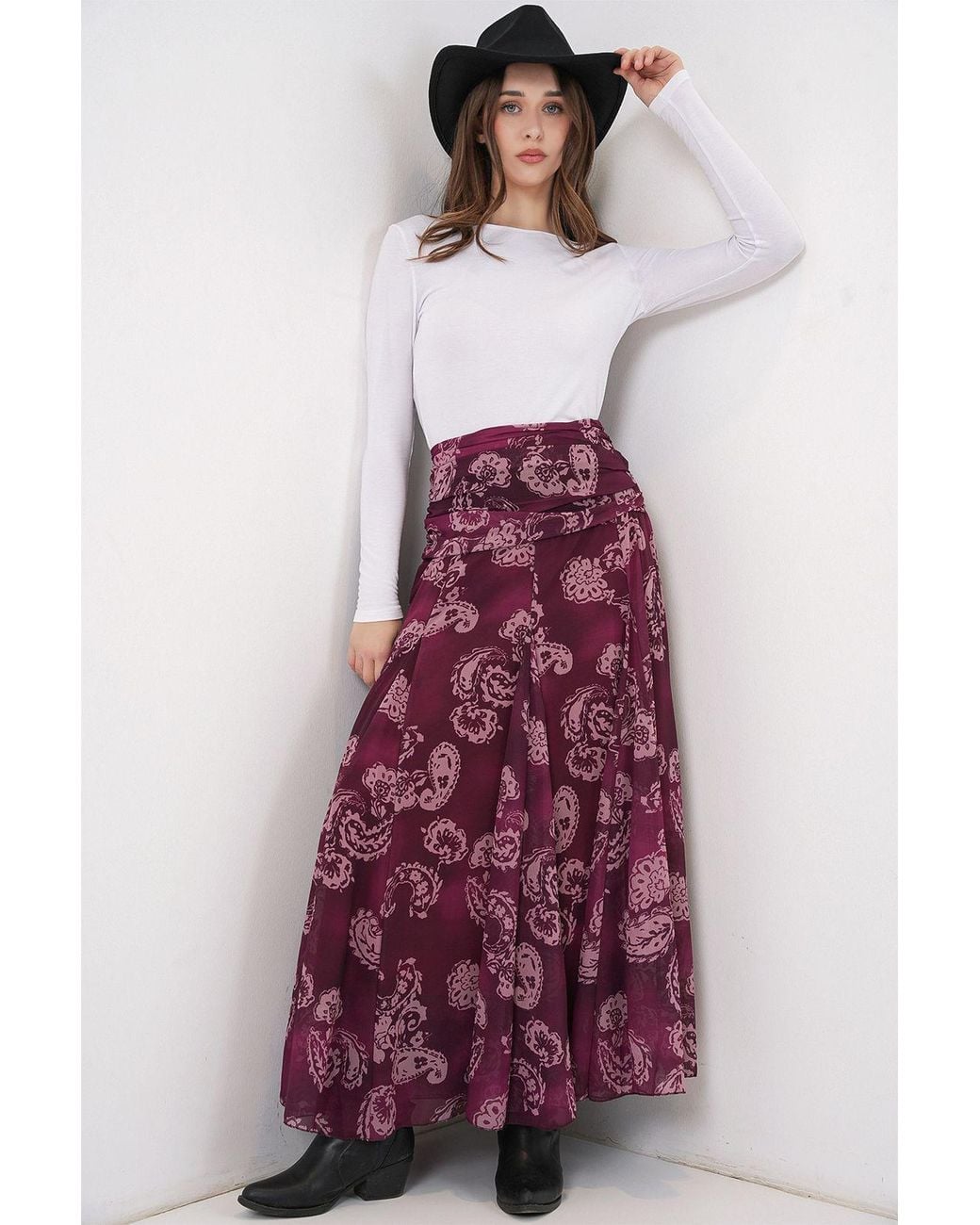 Bigdart Purple High Waist Paisley Maxi Skirt