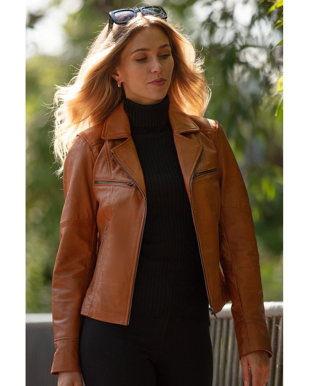 Ashwood Leather Natural 'Eva' Biker Style Jacket Coat