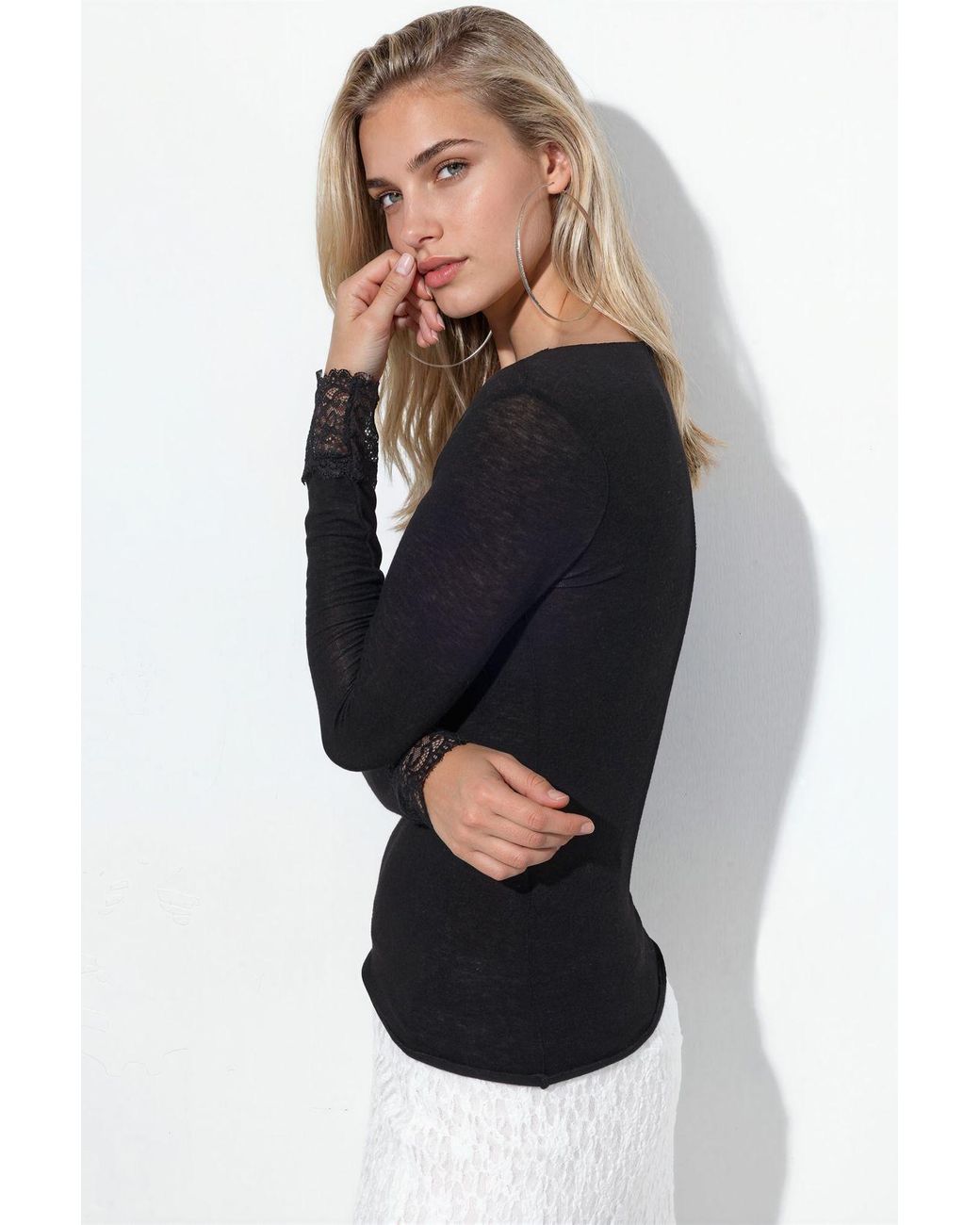Busem Black Long-Sleeve Lace V-Neck Top