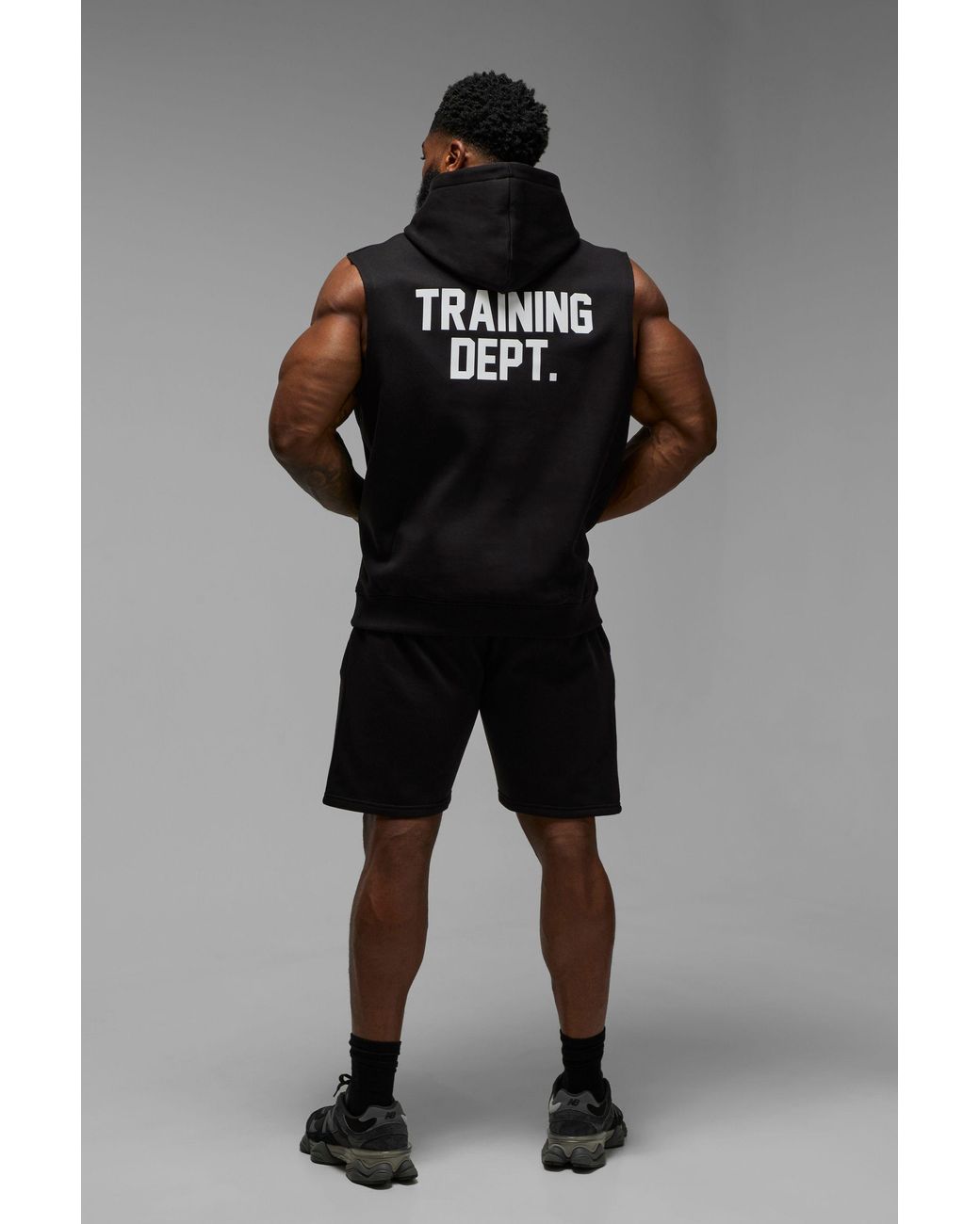 BoohooMAN Black Training Dept Sleeveless Hoodie for men