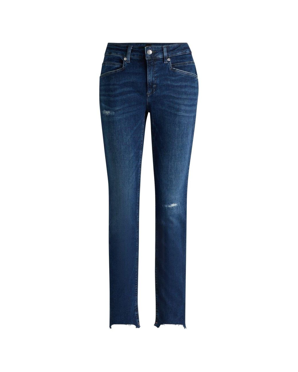 Boss Blue Distressed Slim Fit Five Pocket Jeans