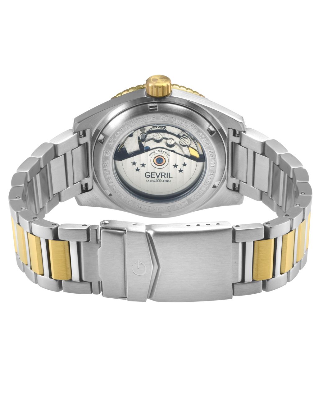 Gevril Gray Atlantic Avenue 316L Stainless Steel Case, Ceramic Bezel, Embossed Dial, Two Toned Ss/Ipyg Bracelet for men