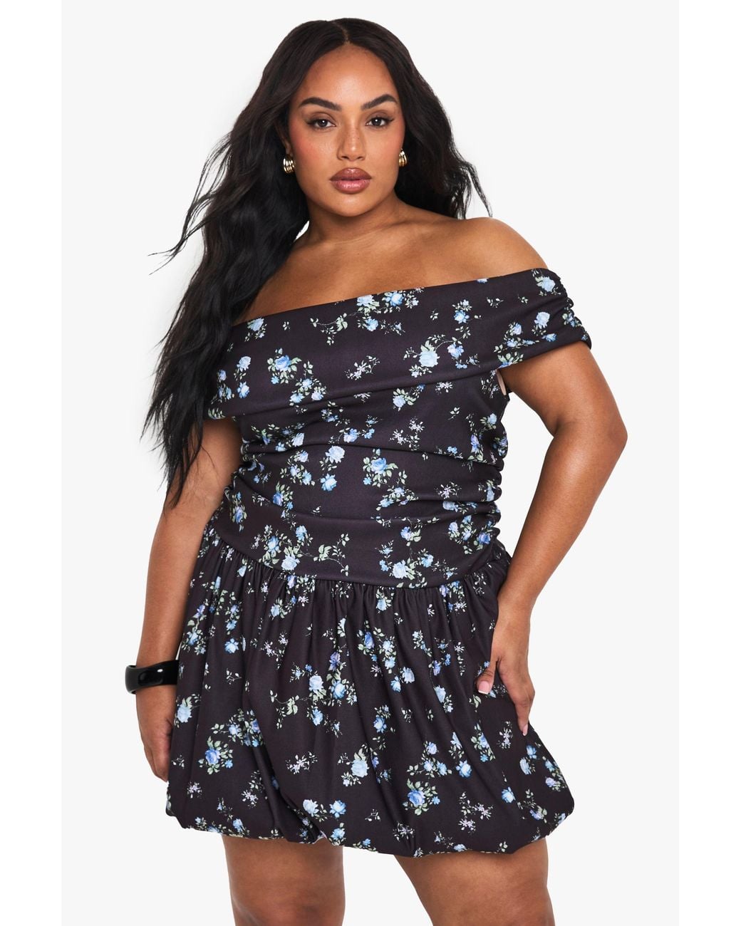 Boohoo Blue Plus Disty Bengaline Bardot Puffball Mini Dress