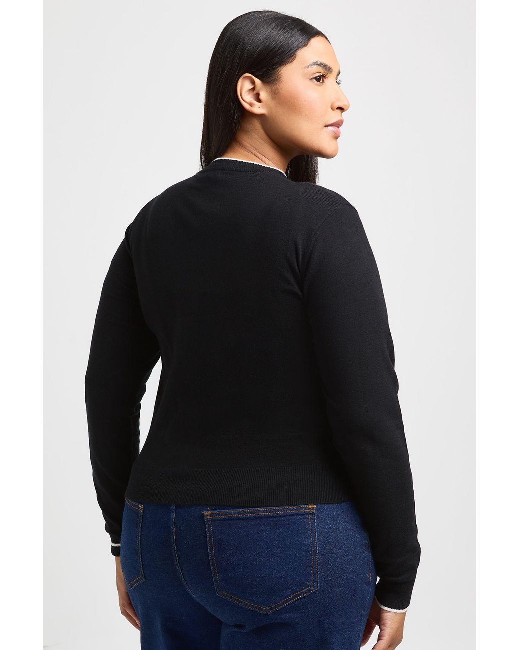 Boohoo Black Plus Super Soft Contrast Neck Knitted Cardigan