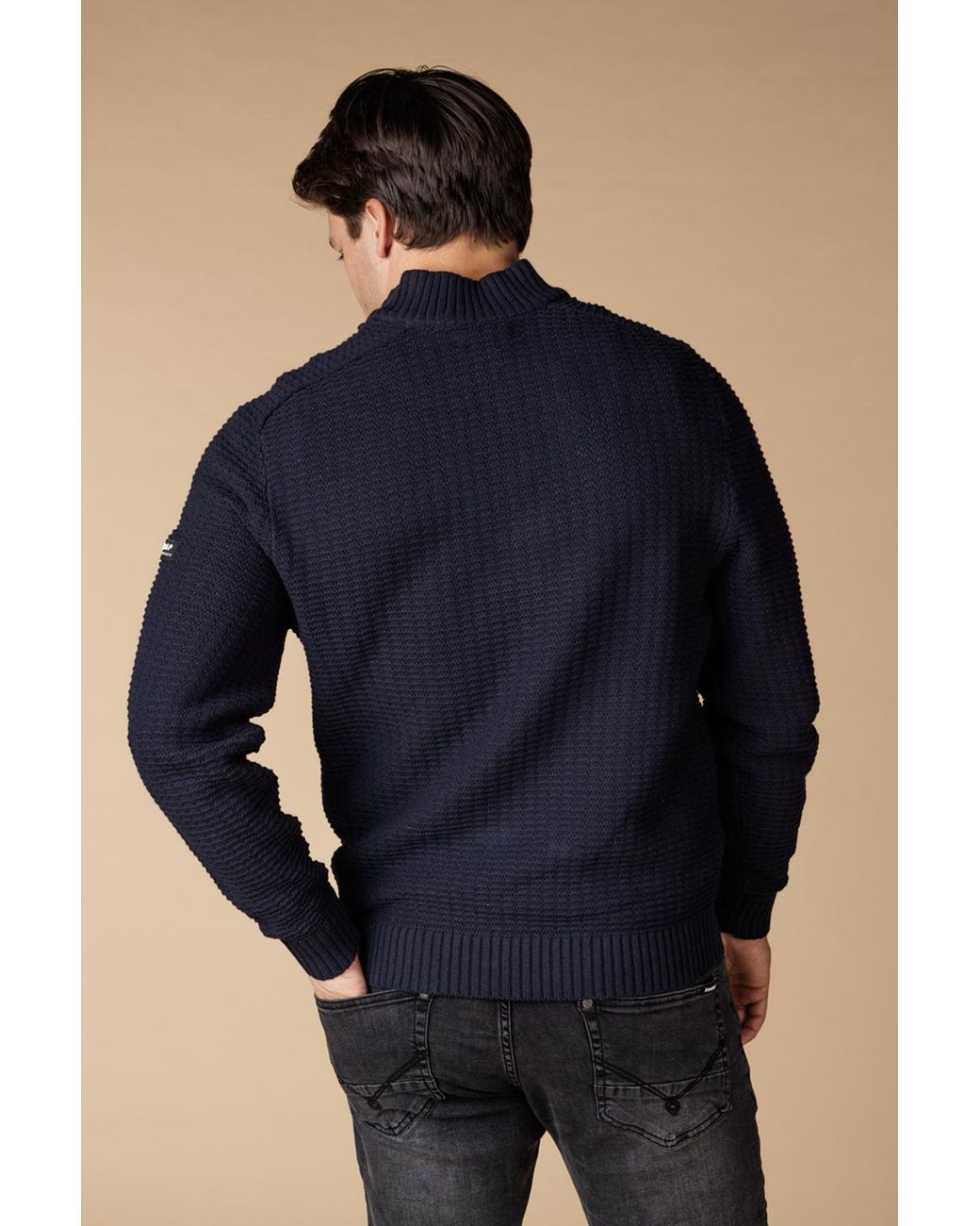 Firetrap Blue Cotton Rich Textured Half Zip Jumper for men