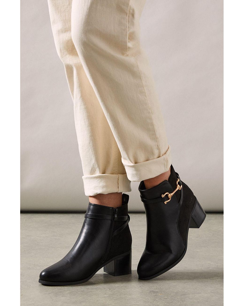 Wallis Natural Wide Fit Antonia Side Snaffle Heeled Ankle Boots