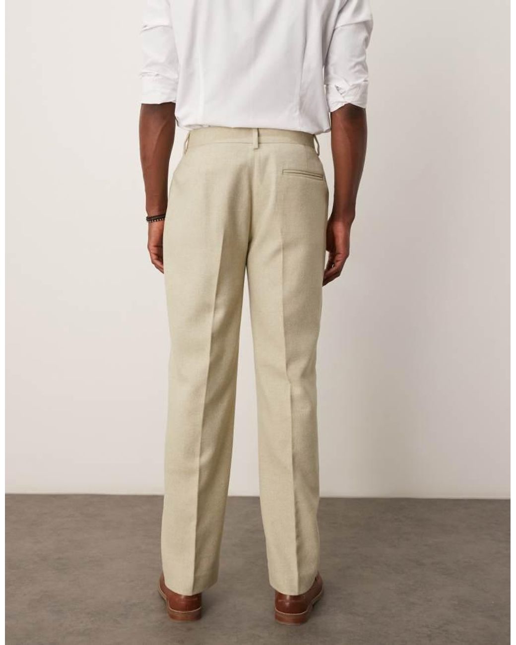 ASOS Natural Wool Blend Straight Suit Trousers for men