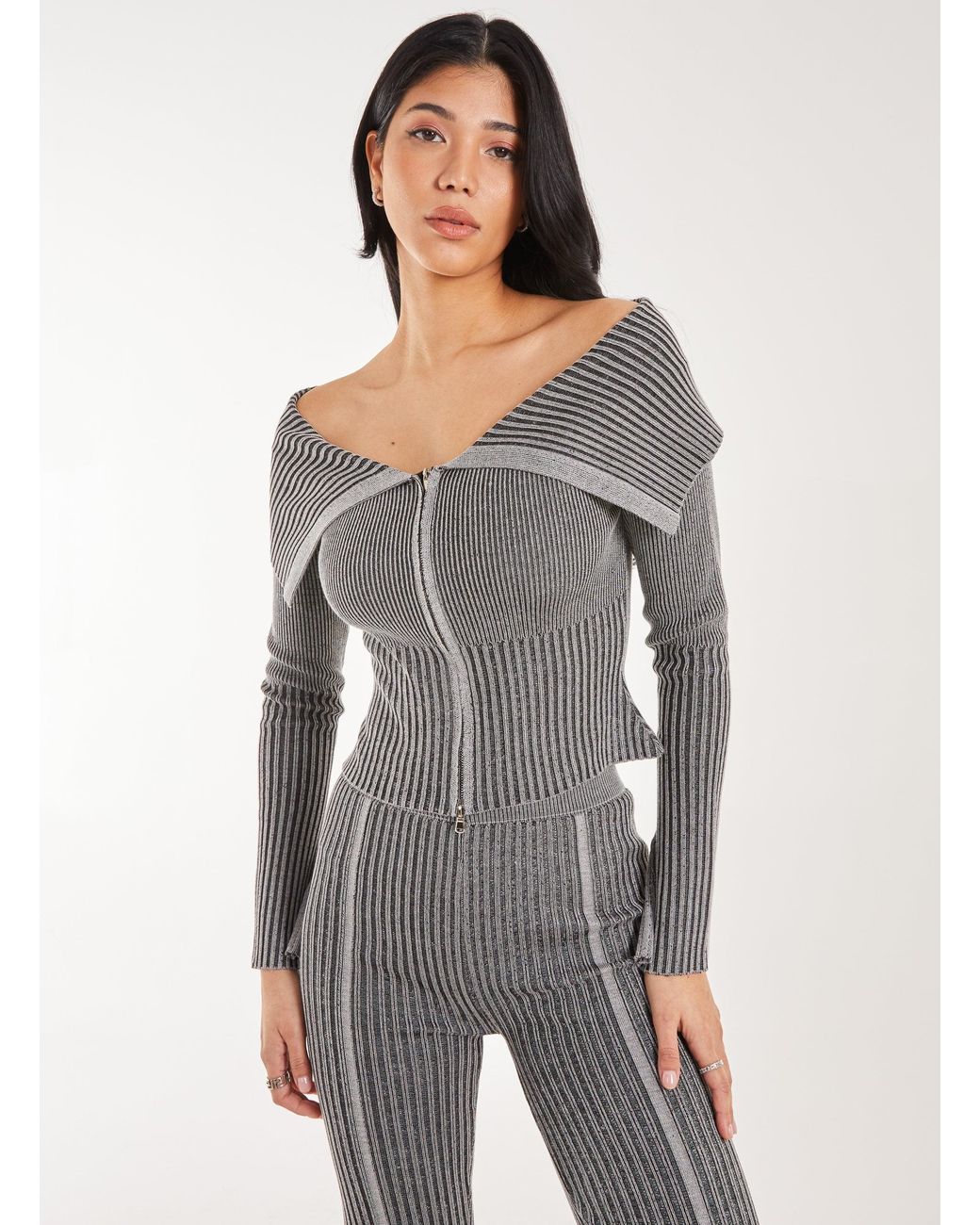 Pink Vanilla Gray Washed Rib Fold-Over Cardigan