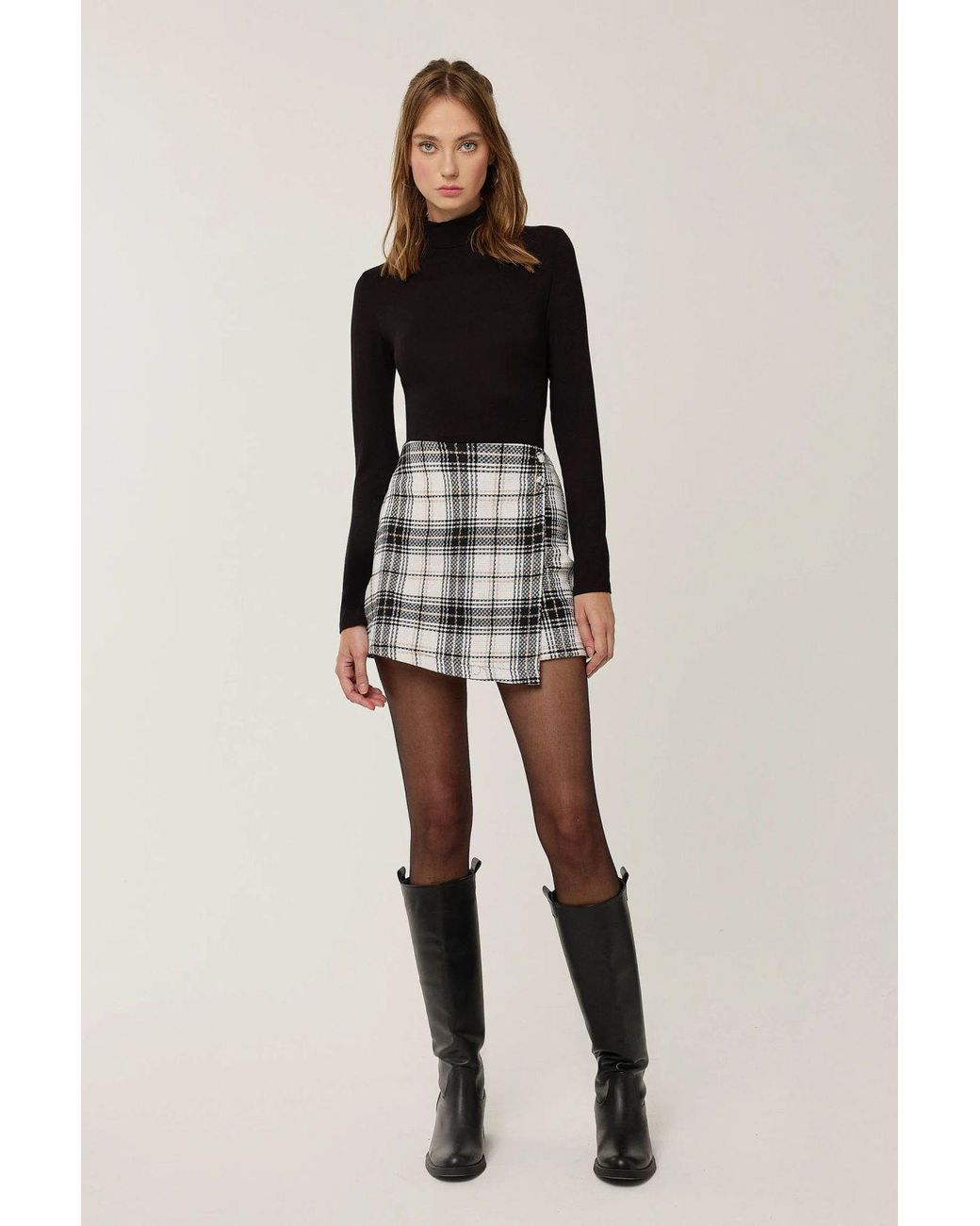 Hiccup Black High Waist Plaid Mini Shorts