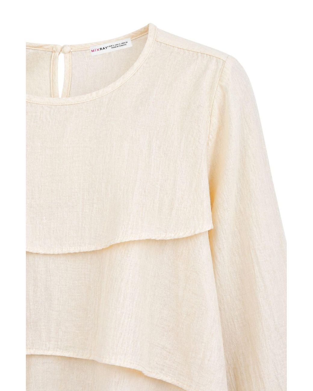 MixRay Natural Frilly Long Sleeve Crew Neck Blouse
