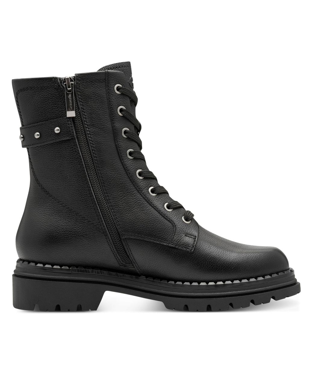 Tamaris Black Fashion Leather Lace-Up Zip Combat Ankle Boots