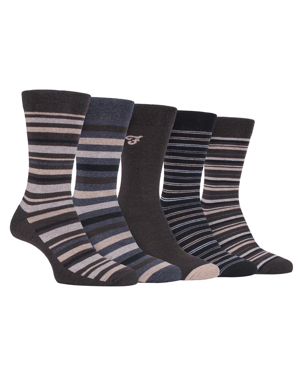 Farah Black 5 Pack Thin Breathable Classic Striped Patterned Soft Top Cotton Dress Socks for men
