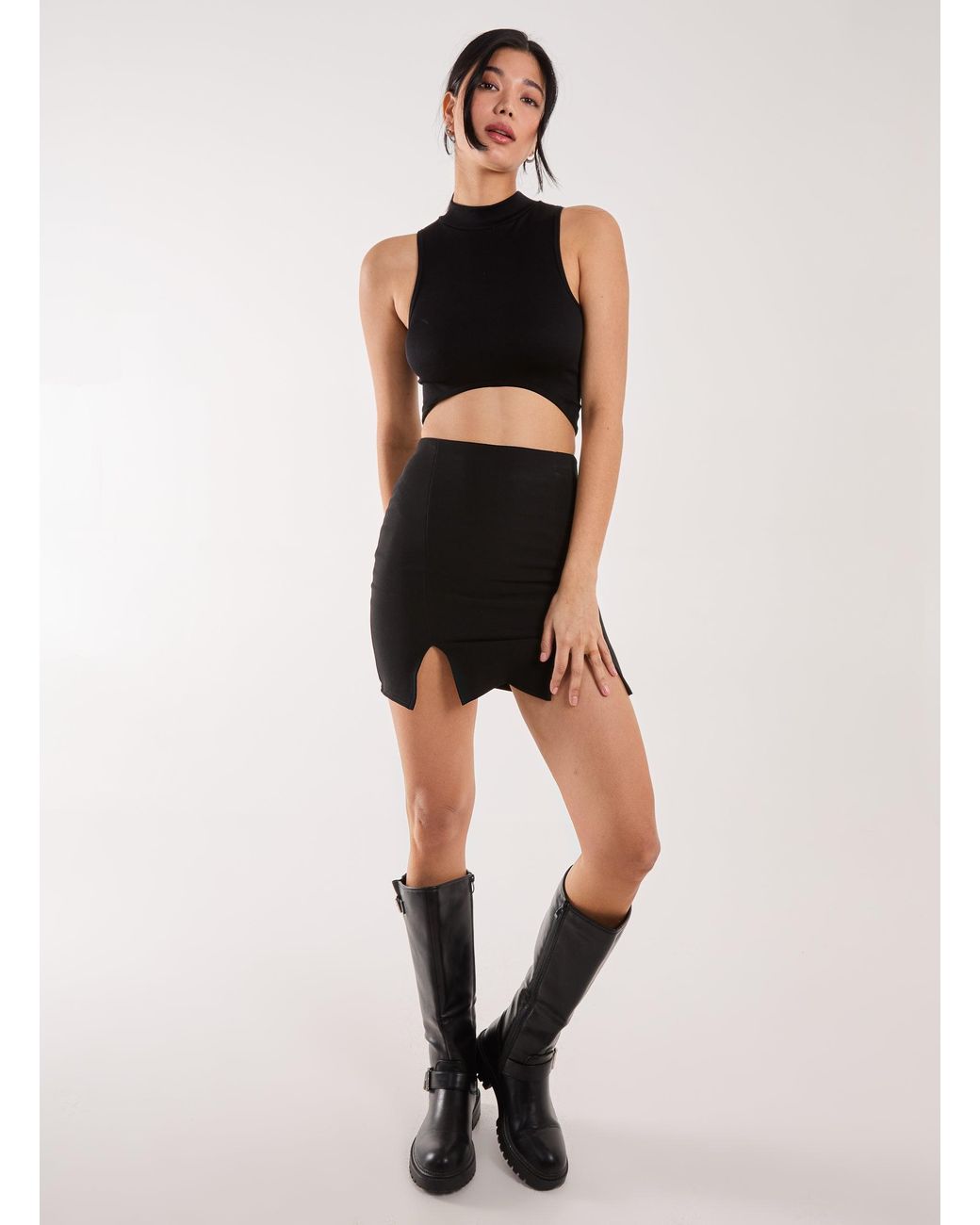 Pink Vanilla Black Bandage Double Split Mini Skirt