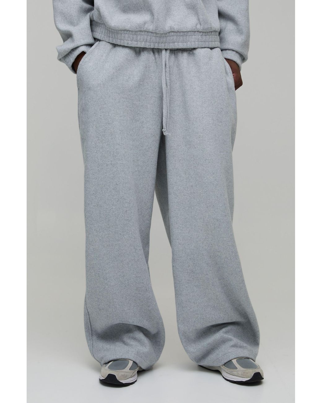 BoohooMAN Gray Tall Wide Leg Melton Seam Detail With Extended Drawcords Jogger for men